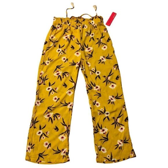 Shosho Straight Leg Pants | Yellow with Floral Print | Women size L - Picture 1 of 8